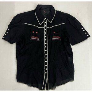 Twenty X Ultra Fit Women's Shirt L Black Semi-Sheer Snap Front Western Cowgirl